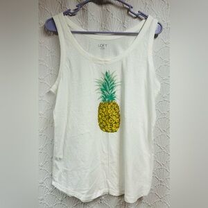 LOFT Cream Tank Top with Pineapple Design